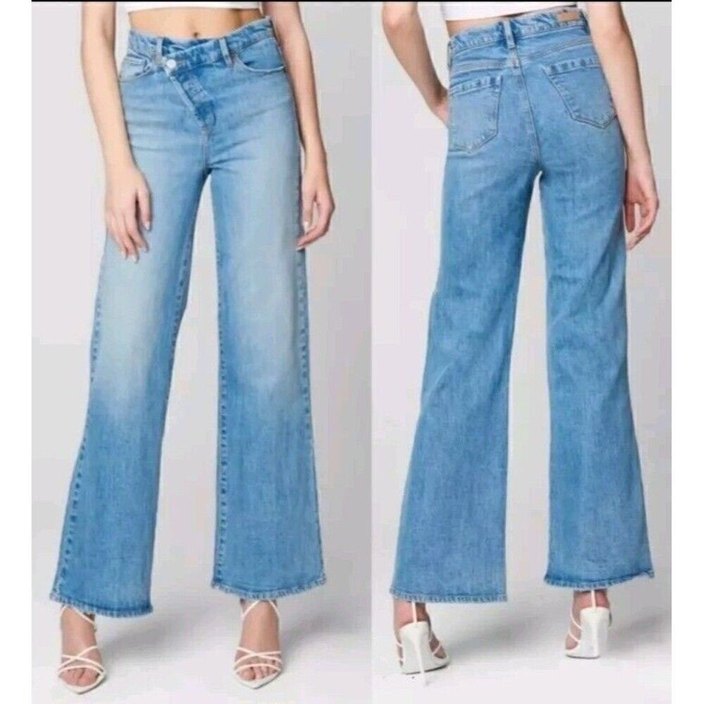 BlankNYC The Franklin Straight Ovelap Fly Say Less Wash Wide Leg Jeans Size 28